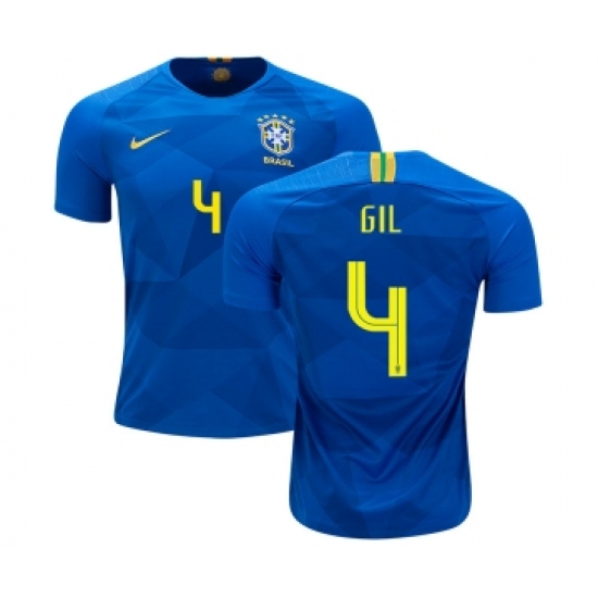 Brazil #4 Gil Away Kid Soccer Country Jersey