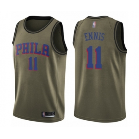 Youth Philadelphia 76ers #11 James Ennis Swingman Green Salute to Service Basketball Jersey - Ujersey