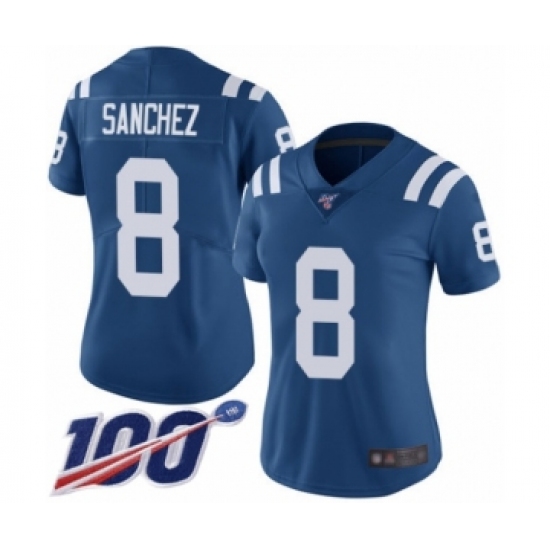 Women's Indianapolis Colts #8 Rigoberto Sanchez Royal Blue Team Color Vapor Untouchable Limited Player 100th Season Football Jersey
