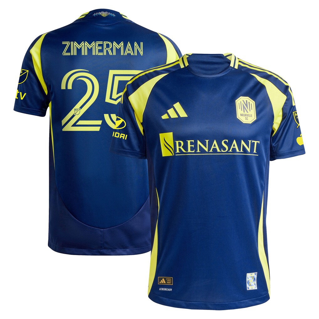 Men's Nashville SC Walker Zimmerman adidas Navy 2025 The Heart Of Nashville Kit Authentic Player Jersey - Ujersey