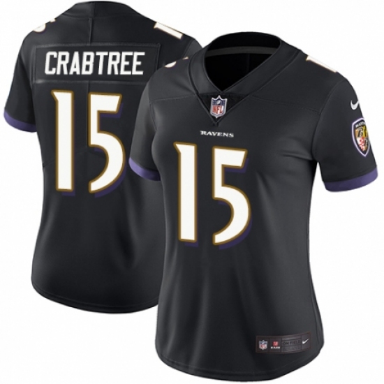 Women's Nike Baltimore Ravens #15 Michael Crabtree Black Alternate Vapor Untouchable Limited Player NFL Jersey - Ujersey
