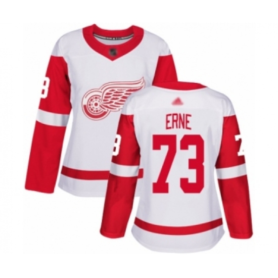 Women's Detroit Red Wings #73 Adam Erne Authentic White Away Hockey Jersey - Ujersey