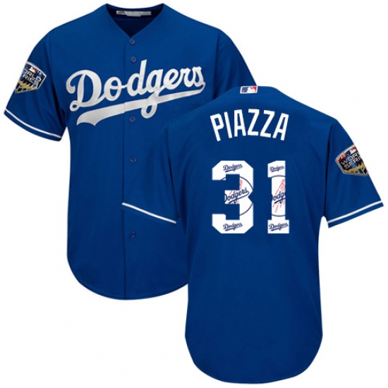 Men's Majestic Los Angeles Dodgers #31 Mike Piazza Authentic Royal Blue Team Logo Fashion Cool Base 2018 World Series MLB Jersey - Ujersey