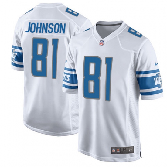 Men's Nike Detroit Lions #81 Calvin Johnson Game White NFL Jersey - Ujersey