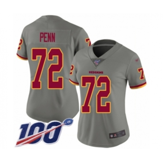 Women's Washington Redskins #72 Donald Penn Limited Gray Inverted Legend 100th Season Football Jersey