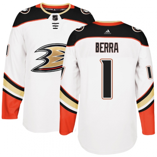 Youth Adidas Anaheim Ducks #1 Reto Berra Authentic White Away NHL Jersey - Ujersey
