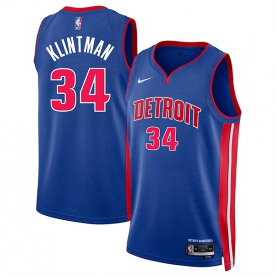 Men's Detroit Pistons #34 Bobi Klintman Blue 2024 Icon Edition Stitched Jersey - Ujersey