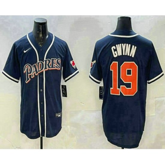 Men's San Diego Padres #19 Tony Gwynn Navy Blue Stitched MLB Cool Base Nike Jersey - Ujersey