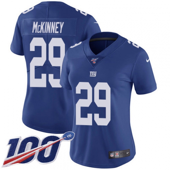 Women's New York Giants #29 Xavier McKinney Royal Blue Team Color Stitched 100th Season Vapor Untouchable Limited Jersey - Ujersey