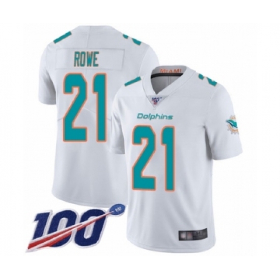 Men's Miami Dolphins #21 Eric Rowe White Vapor Untouchable Limited Player 100th Season Football Jersey