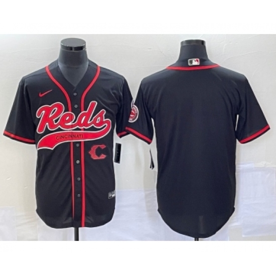 Men's Cincinnati Reds Black Cool Base Stitched Baseball Jersey 1 - Ujersey