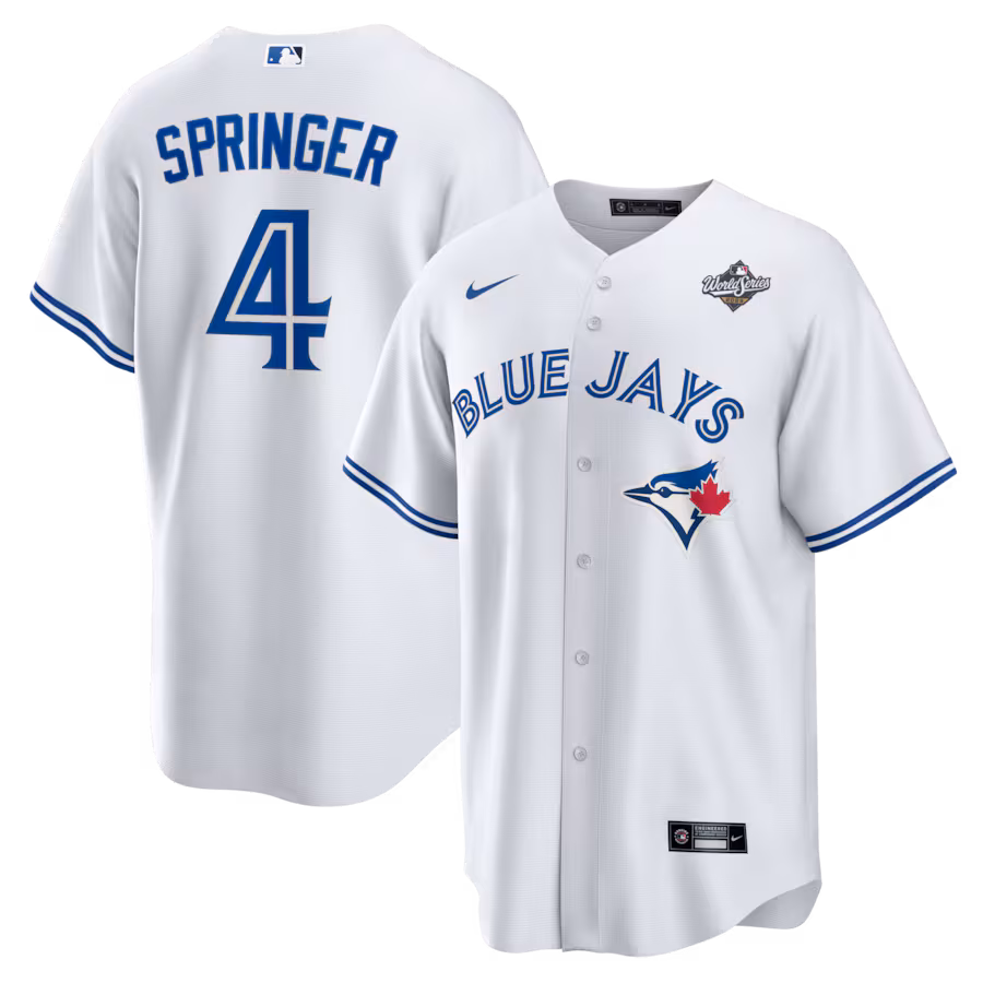 Men's Toronto Blue Jays George Springer Nike White 2025 World Series Home Replica Player Jersey - Ujersey