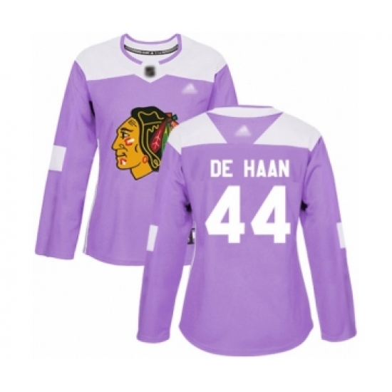 Women's Chicago Blackhawks #44 Calvin De Haan Authentic Purple Fights Cancer Practice Hockey Jersey