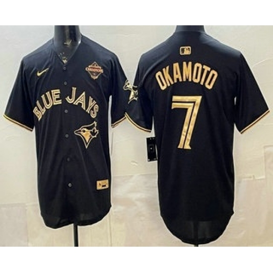 Men's Toronto Blue Jays #7 Kazuma Okamoto Black Gold 2025 American League Champions Limited Stitched Jersey - Ujersey