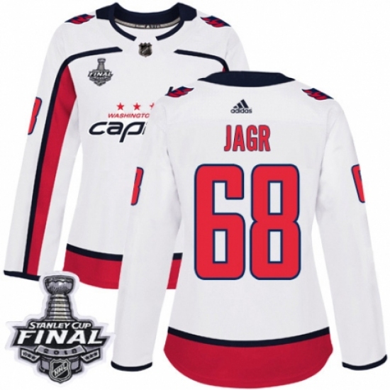 Women's Adidas Washington Capitals #68 Jaromir Jagr Authentic White Away 2018 Stanley Cup Final NHL Jersey - Ujersey