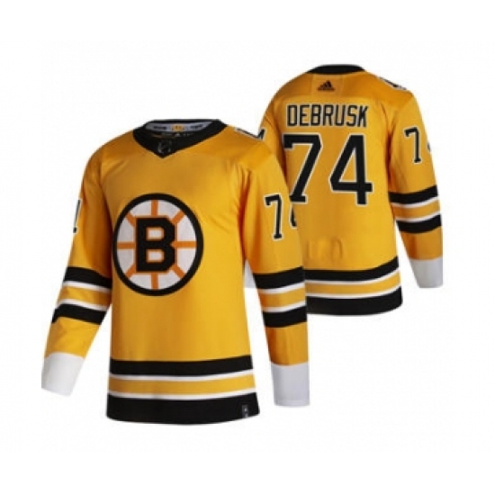 Men's Boston Bruins #74 Jake DeBrusk Yellow 2020-21 Reverse Retro Alternate Hockey Jersey - Ujersey