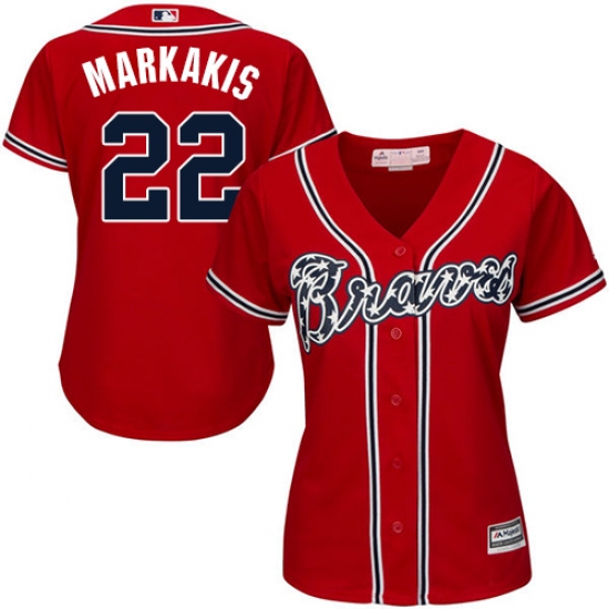 Women's Majestic Atlanta Braves #22 Nick Markakis Authentic Red Alternate Cool Base MLB Jersey - Ujersey