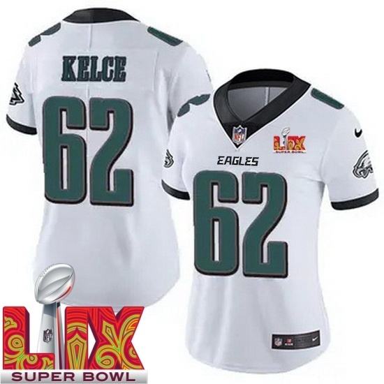 Women Philadelphia Eagles Jason Kelce #62 White 2024 2025 Super Bowl LIX F U S E Stitched NFL Jersey - Ujersey