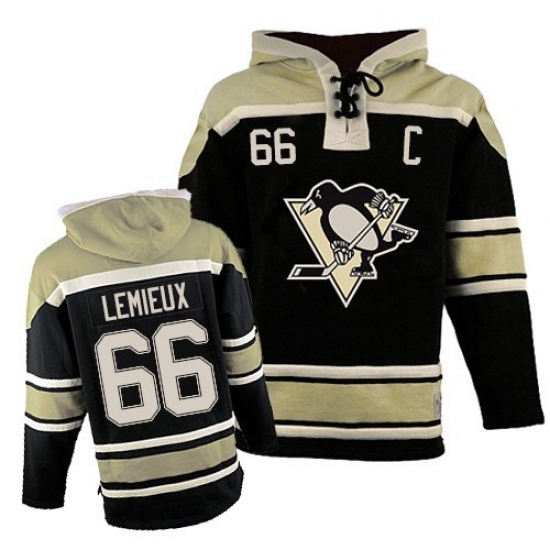 Youth Old Time Hockey Pittsburgh Penguins #66 Mario Lemieux Premier Black Sawyer Hooded Sweatshirt NHL Jersey - Ujersey