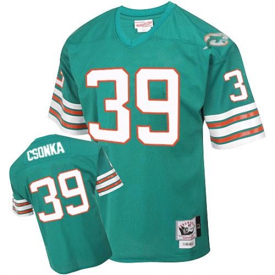 Mitchell and Ness Miami Dolphins #39 Larry Csonka Aqua Green Team Color Authentic Throwback NFL Jersey - Ujersey