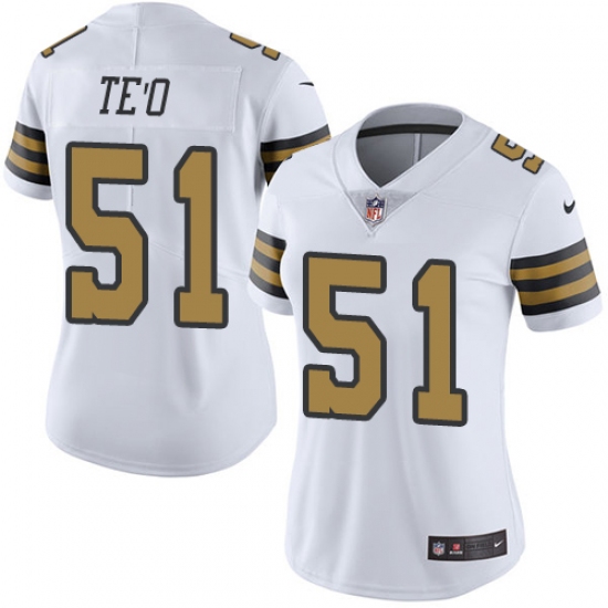 Women's Nike New Orleans Saints #51 Manti Te'o Limited White Rush Vapor Untouchable NFL Jersey - Ujersey