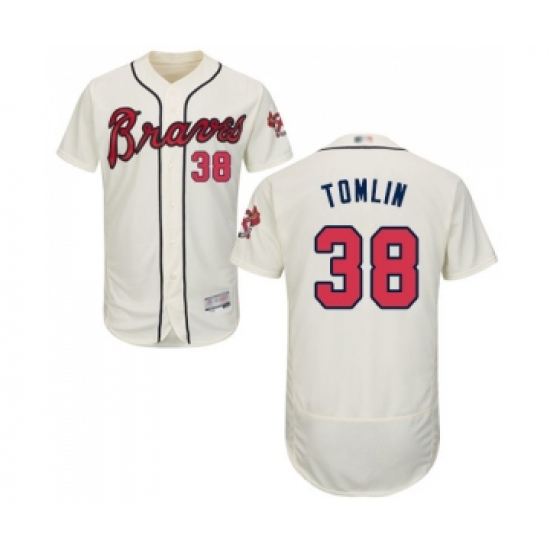 Men's Atlanta Braves #38 Josh Tomlin Cream Alternate Flex Base Authentic Collection Baseball Jersey - Ujersey