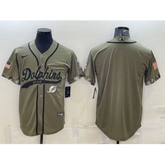 Men's Miami Dolphins Blank Olive Salute to Service Cool Base Stitched Baseball Jersey - Ujersey