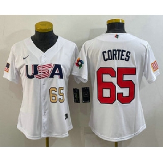 Women's USA Baseball #65 Nestor Cortes Number 2023 White World Classic Stitched Jersey