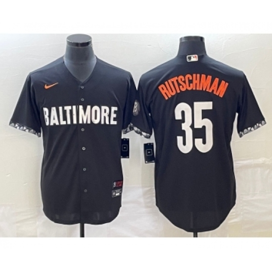 Men's Baltimore Orioles #35 Adley Rutschman Black 2023 City Connect Cool Base Stitched Jersey 1 - Ujersey