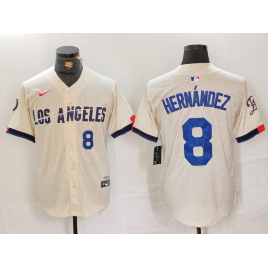 Men's Los Angeles Dodgers #8 Kike Hernandez Number Cream 2024 City Connect Limited Stitched Jersey - Ujersey