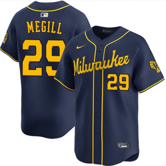 Men's Milwaukee Brewers #29 Trevor Megill Navy Alternate Limited Stitched Baseball Jersey - Ujersey