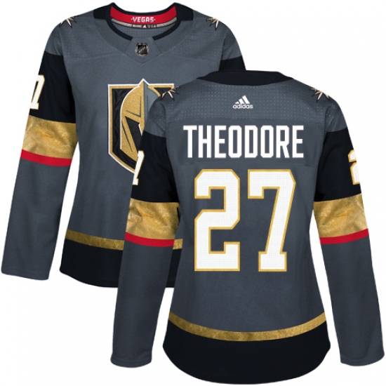 Women's Adidas Vegas Golden Knights #27 Shea Theodore Authentic Gray Home NHL Jersey - Ujersey