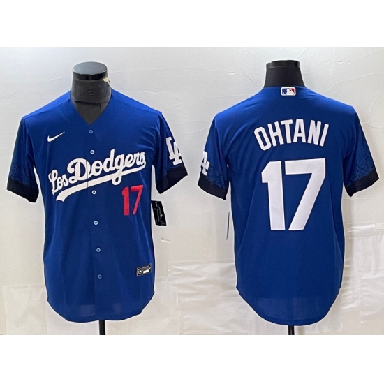 Men's Los Angeles Dodgers #17 Shohei Ohtani Number Blue 2021 City Connect Cool Base Stitched Jersey - Ujersey