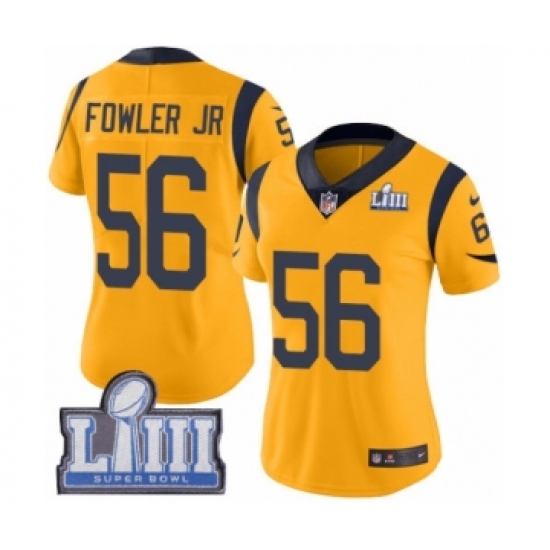 Women's Nike Los Angeles Rams #56 Dante Fowler Jr Limited Gold Rush Vapor Untouchable Super Bowl LIII Bound NFL Jersey - Ujersey