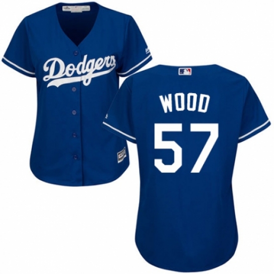 Women's Majestic Los Angeles Dodgers #57 Alex Wood Authentic Royal Blue Alternate Cool Base MLB Jersey - Ujersey
