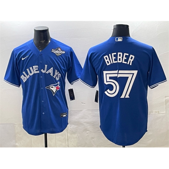 Men's Toronto Blue Jays #57 Shane Bieber Royal 2025 World Series Cool Base Stitched Baseball Jersey - Ujersey