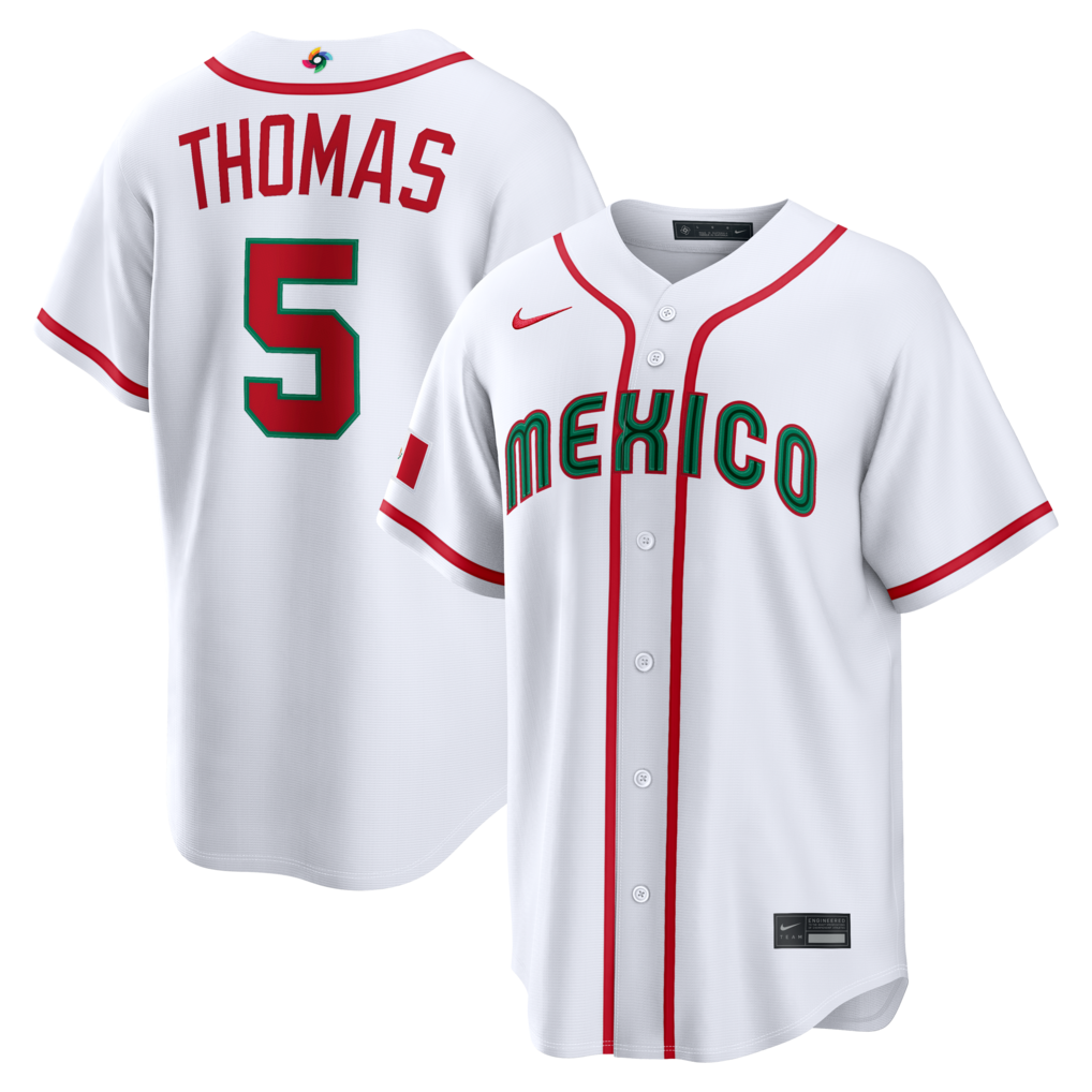 Men's Mexico Baseball Alek Thomas Nike White 2026 World Baseball Classic Home Stadium Jersey