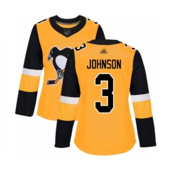 Women's Pittsburgh Penguins #3 Jack Johnson Authentic Gold Alternate Hockey Jersey - Ujersey