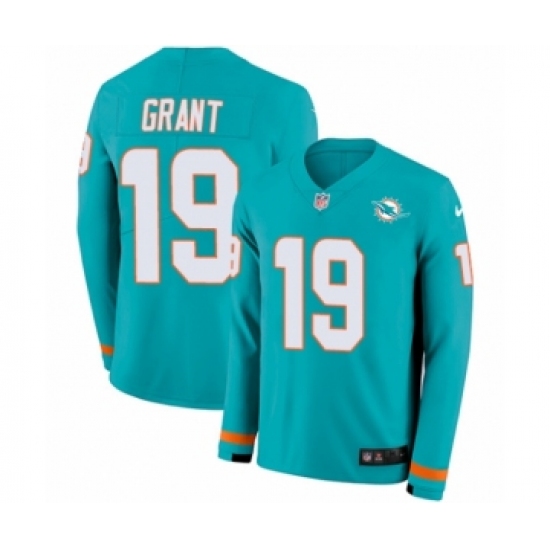 Youth Nike Miami Dolphins #19 Jakeem Grant Limited Aqua Therma Long Sleeve NFL Jersey - Ujersey