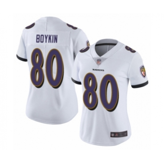 Women's Baltimore Ravens #80 Miles Boykin White Vapor Untouchable Limited Player Football Jersey - Ujersey
