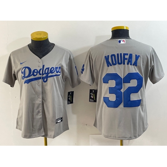 Women's Los Angeles Dodgers #32 Sandy Koufax Grey Cool Base Stitched Jersey - Ujersey