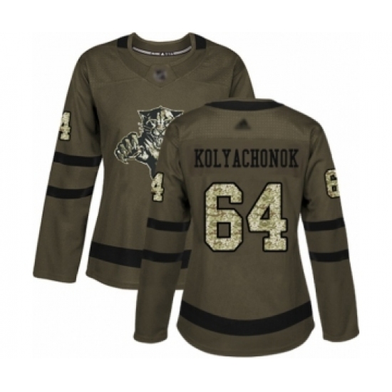 Women's Florida Panthers #64 Vladislav Kolyachonok Authentic Green Salute to Service Hockey Jersey - Ujersey
