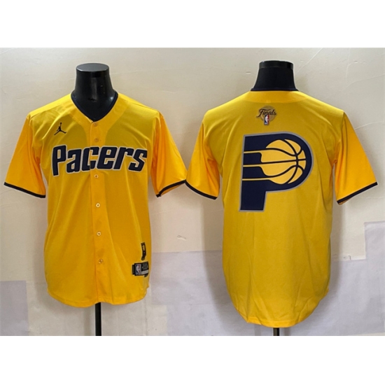 Men's Indiana Pacers Team Big Logo Yellow 2025 Finals Vapor Stitched Baseball Jersey - Ujersey