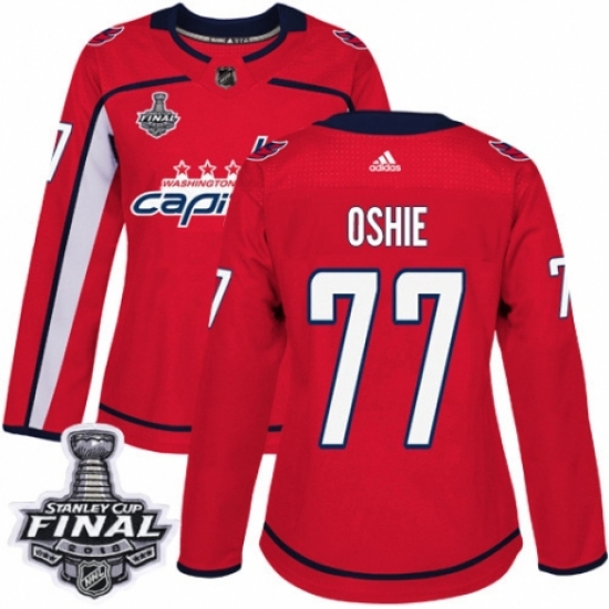 Women's Adidas Washington Capitals #77 T.J. Oshie Authentic Red Home 2018 Stanley Cup Final NHL Jersey - Ujersey