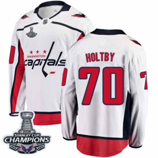 Men's Washington Capitals #70 Braden Holtby Fanatics Branded White Away Breakaway 2018 Stanley Cup Final Champions NHL Jersey - Ujersey