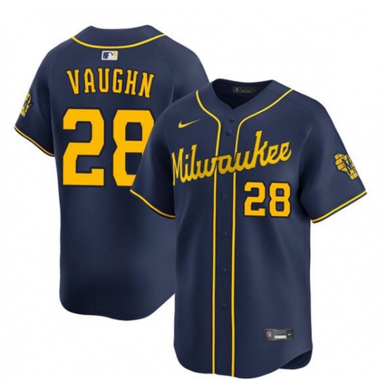 Men's Milwaukee Brewers #28 Andrew Vaughn Navy Alternate Limited Stitched Baseball Jersey - Ujersey