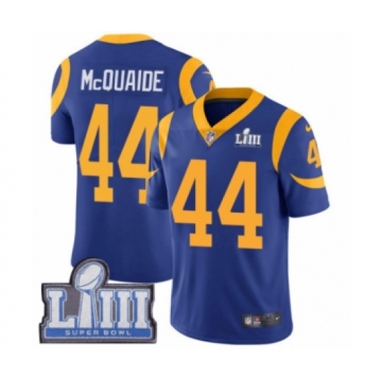 Men's Nike Los Angeles Rams #44 Jacob McQuaide Royal Blue Alternate Vapor Untouchable Limited Player Super Bowl LIII Bound NFL Jersey - Ujersey