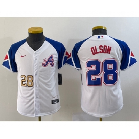 Youth Atlanta Braves #28 Matt Olson Number White 2023 City Connect Cool Base Stitched Jersey - Ujersey