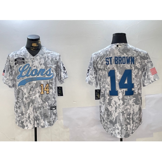 Men's Detroit Lions #14 Amon-Ra St. Brown 2024 Arctic Camo Salute To Service Stitched Baseball Jerseys