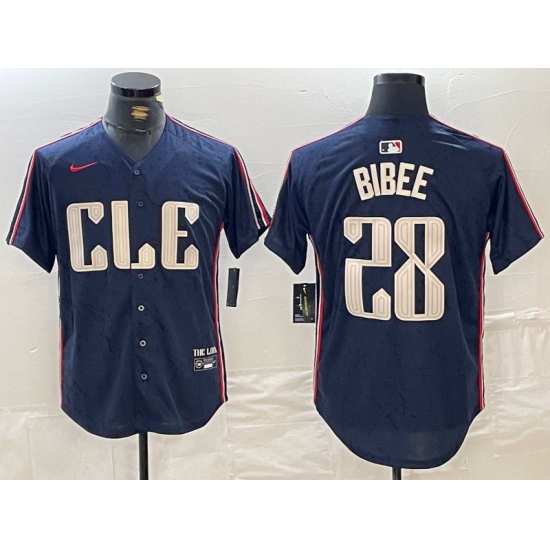 Men's Cleveland Guardians #28 Tanner Bibee Navy 2024 City Connect Limited Stitched Jersey